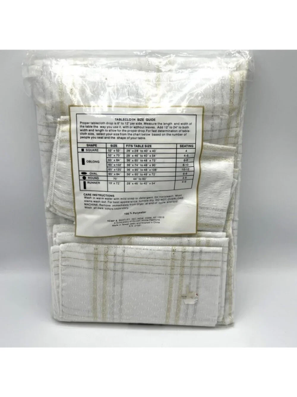 Kemp & Beatley Tablecloth White Woven Gold Silver 70 In Round 6 Napkins